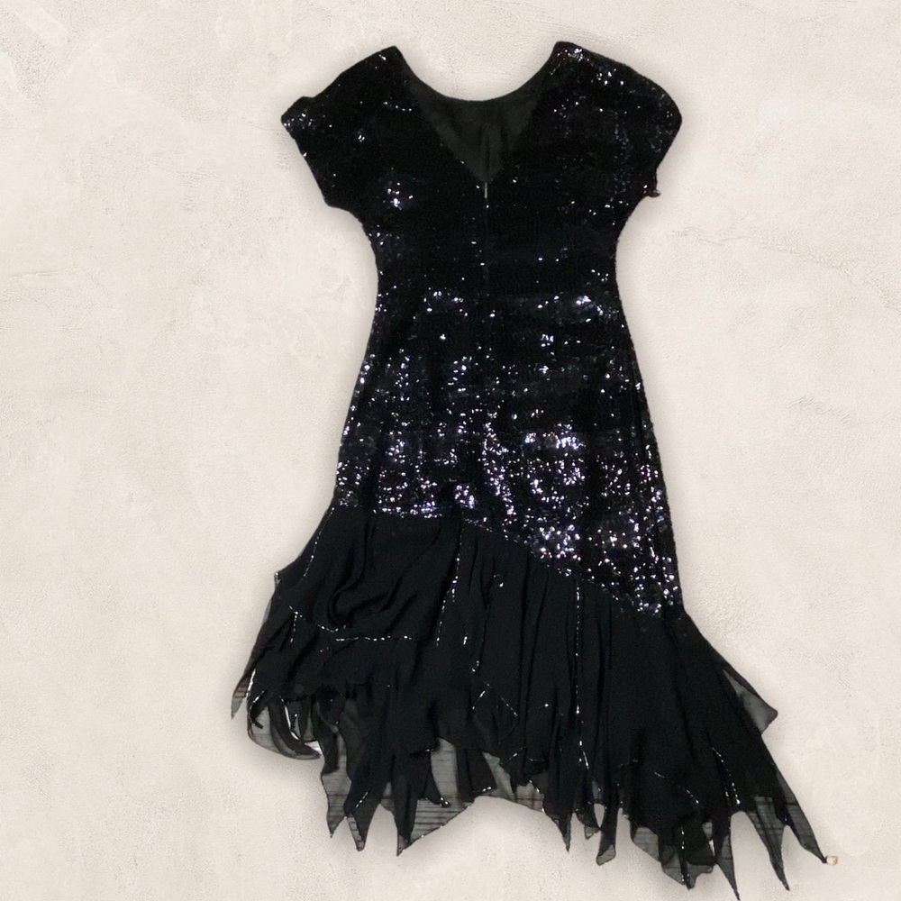 Vintage Oleg Cassini Black Silk and Sequin Dress Sz 8 - Picture 2 of 15